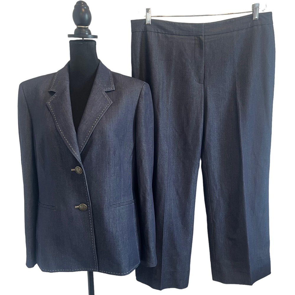 Kasper Chambray 2Piece Pant Suit Blazer Jacket Size 16